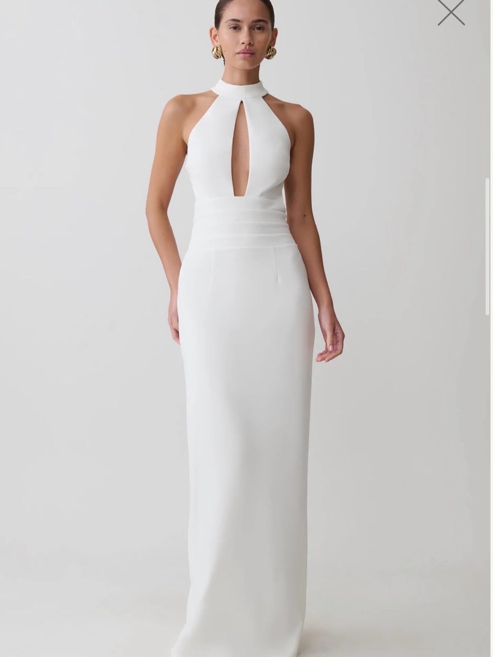 Meshki White Halter Keyhole Column Gown